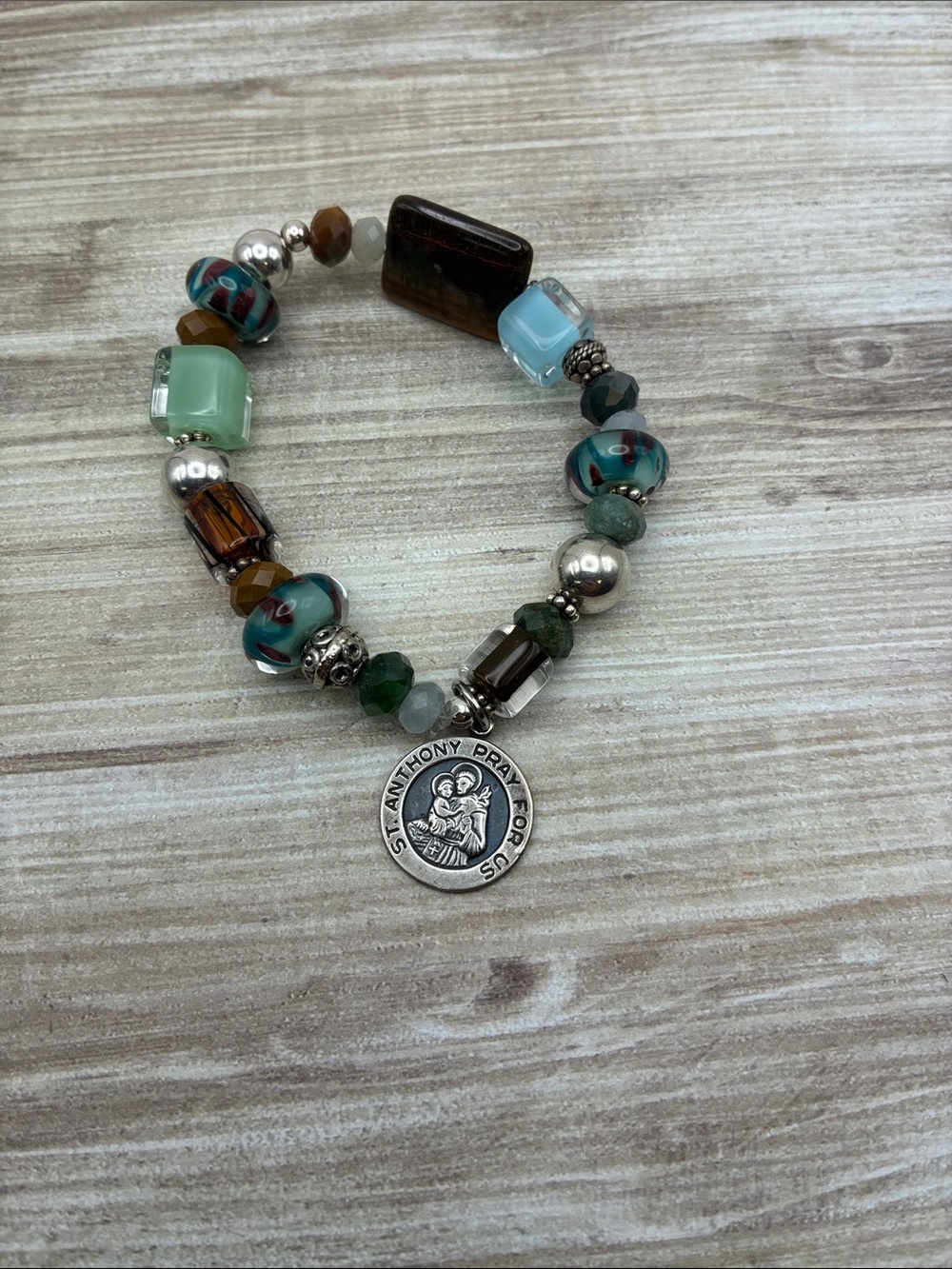 Beaded St. Anthony Charm Bracelet Sterling Charm